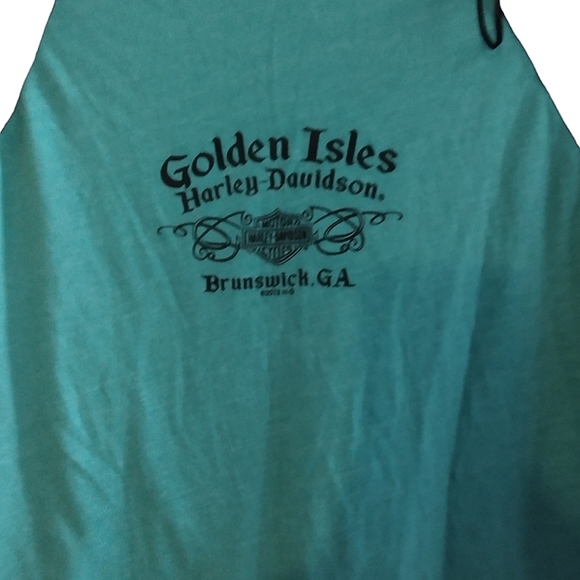 ♥️ 💙 Harley Davidson blue/green shirt with fishnet 1/2 sleeves - Picture 3 of 5